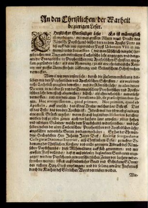 An den Christlichen/ der Warheit begierigen Leser.