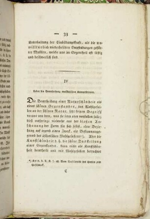 IV Ueber die Beurtheilung musikalischer Kompositionen.
