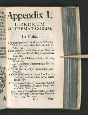 Appendix I. Librorum Mathematicorum.