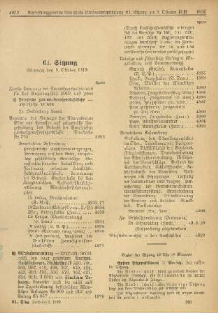 61. Sitzung, Mittwoch den 8. Oktober 1919