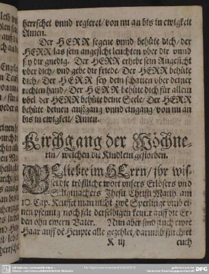 Kirchgang der Wöchnerin, welchen die Kindlein gestorben