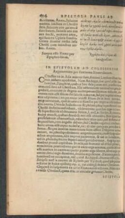 In Epistolam Ad Colossenses Argumentum ...