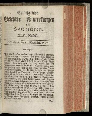 XLVI. Stück. Dienstags, den 13. November. 1787.
