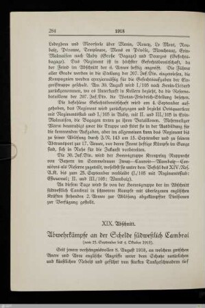 XIX. Abwehrkämpfe an der Schelde südwestlich Cambrai