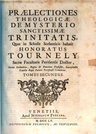 Praelectiones Theologicae, De Mysterio Sanctissimae Trinitatis