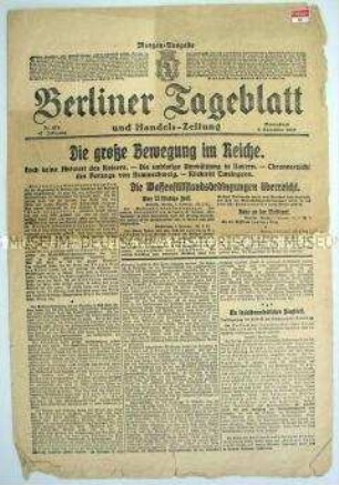 "Berliner Tageblatt" zur Ausbreitung der revolutionären Stimmung im ganzen Reich