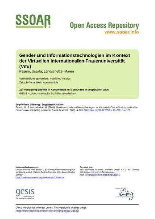 Gender und Informationstechnologien im Kontext der Virtuellen Internationalen Frauenuniversität (Vifu)