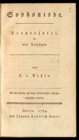 Sophonisbe : Trauerspiel, in vier Aufzügen