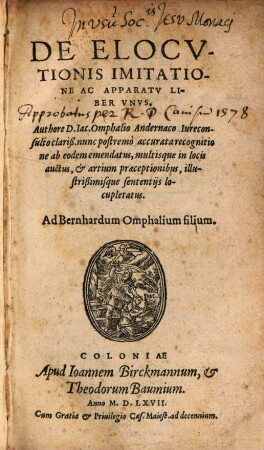 De Elocutionis imitatione ac apparatu liber unus