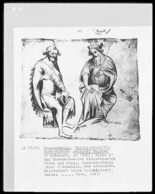 Das Braunschweiger Skizzenbuch — Sitzender König mit Höfling, Folio 21 recto