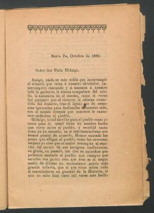 [Señor don Félix Hidalgo.] : Santa Fe, octubre de 1890.