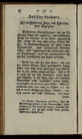 Zwölfter Abschnitt. Die verschiedenen Feuer und Luftarten sind Composita.