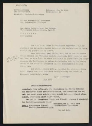 Leibniz-Kolleg an Akadem. Rektoramt. 24.6.1948