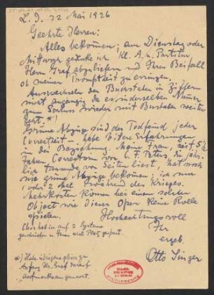 Brief an B. Schott's Söhne : 22.05.1926