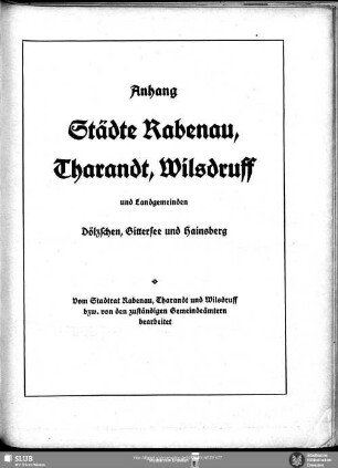 Anhang Städte Rabenau, Tharandt, Wilsdorff und Landgemeinden Dölzschen, Gittersee und Hainsberg