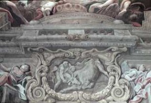 Scheinarchitektur, Medaillons mit den Taten des Herkules und vier alleegorische Sitzfiguren