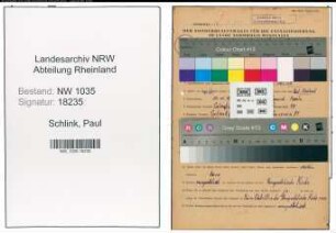 Entnazifizierung Paul Schlink , geb. 14.11.1901 (Rangiermeister)