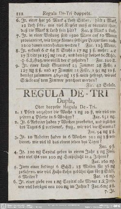 REGULA DE-TRI Dupla, Oder doppelte Regula De-Tri