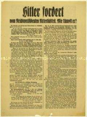 Flugblatt des Tannenbergbundes zu einer Auseinandersetzung zwischen der NSDAP und der Familie Ludendorff