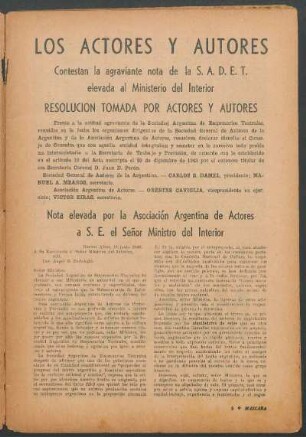 Resolución tomada por actores y autores