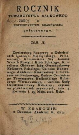 Rocznik Ces. Król. Towarzystwa Naukowego Krakowskiego. 2. 1817