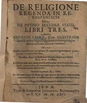 De religione regenda in rebus publicis : sive de optimo ecclesiae statu libri tres