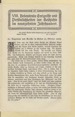 VIII. Bedeutende Ereignisse und Persönlichkeiten der Geschichte im neunzehnten Jahrhundert