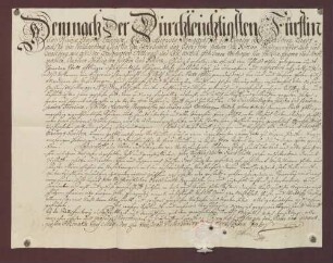 Verkaufsbrief der Stadt Ettlingen gegen die Markgräfin Franziska Sibylla Augusta von Baden-Baden über einen städtischen Scheurenplatz samt Überbau um 200 fl.