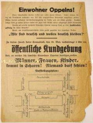 Anonymer prodeutscher Aufruf an die deutsch- und polnischsprechenden Einwohner Oppelns zur öffentlichen Massenkundgebung