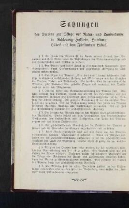 Satzungen des Vereins zur Pflege der Natur- und Landeskunde in Schleswig-Holstein, Hamburg, Lübeck und dem Fürstentum Lübeck.