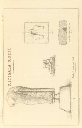 Plate Q. Ritigala ruins. Section through A. B.