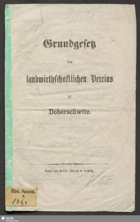 Grundgesetz des landwirthschaftlichen Vereins zu Doberschwitz