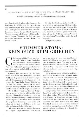 Stummer Stoma: Kein Ouzo beim Griechen
