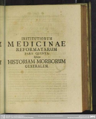 Pars Quinta sistens Historiam Morborum Generalem