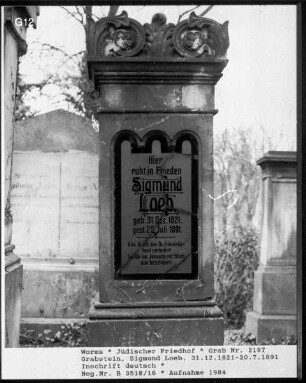 Grabstein von Sigmund Loeb (gestorben 1891.07.20)