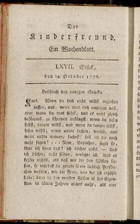 LXVII. stück, den 14. October 1776