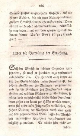 Ueber die Veredlung der Erziehung.