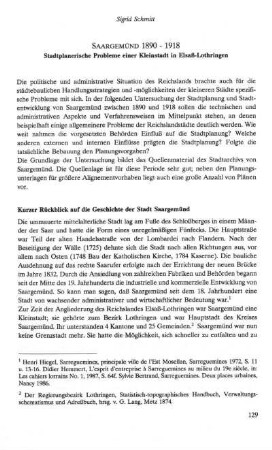 Saargemünd von 1890-1918. Stadtplanerische Probleme einer Kleinstadt in Elsaß-Lothringen