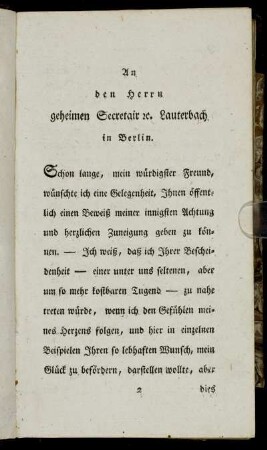 An den Herrn geheimen Secretair etc. Lauterbach in Berlin.