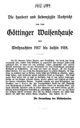 170: Nachricht von dem Göttinger Waisenhause