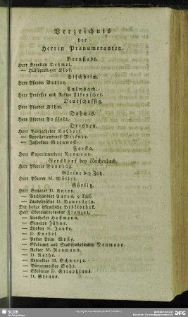 Verzeichnis der Herren Pränumeranten