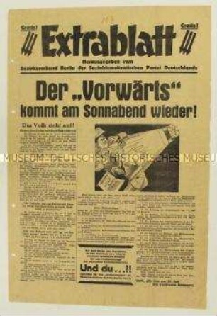 Sonderdruck der SPD zur Reichstagswahl im Juli 1932 als Ersatz für den verbotenen "Vorwärts"