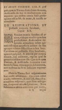 De Respiratione, Et pulsatili corporis facultate, Caput XX.