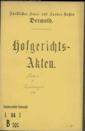 Bexten, Vormund Margarete Amalie zu Horn, Martin Helle zu Horn gegen Kuhlmeyer zu Schmedissen
