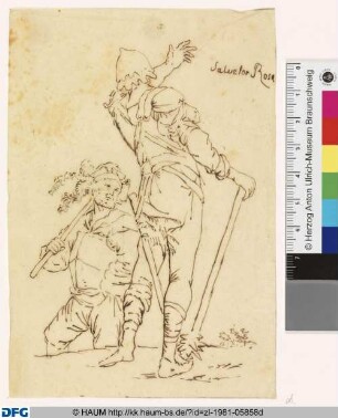 Zwei phantastische Krieger, vorn Rückenfigur
