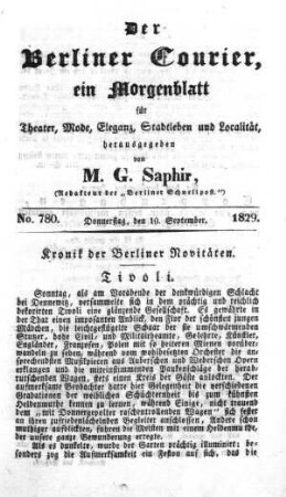 No. 780, Donnerstag, den 10.September 1829