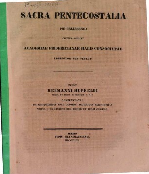 Sacra Pentecostalia Pie Celebranda Civibus Indicit Academiae Fridericianae Halis Consociatae Prorector Cum Senatu
