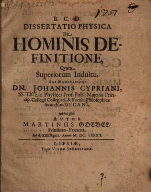 Diss. phys. de hominis definitione