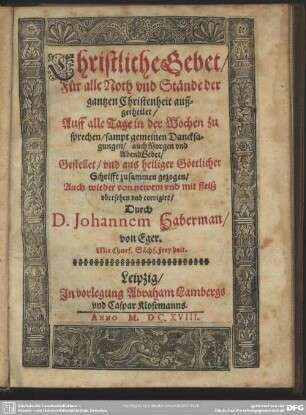 Christliche Gebet für alle Noth und Stände ...