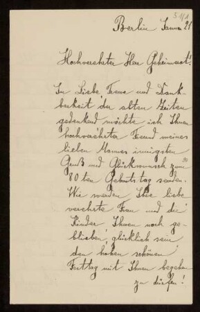 51: Brief von Frida Schroeder-Saunier an Otto von Gierke, Berlin, Januar 1921